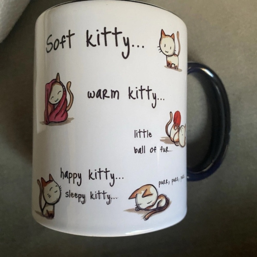 Cute “Soft Kitty” Coffee Mug with Black Handle